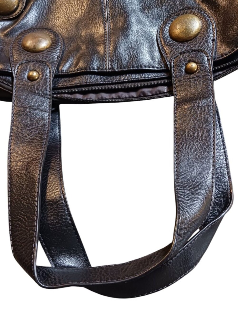Aldo Black Leather Shoulder Bag with Brass-Tone Studs - Picture 12 of 13